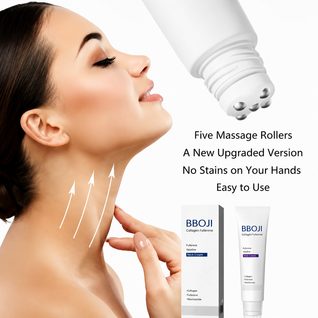 Reduces Wrinkles and Double Chin,Five Rollers for All Around Massage,Neck Firming Cream