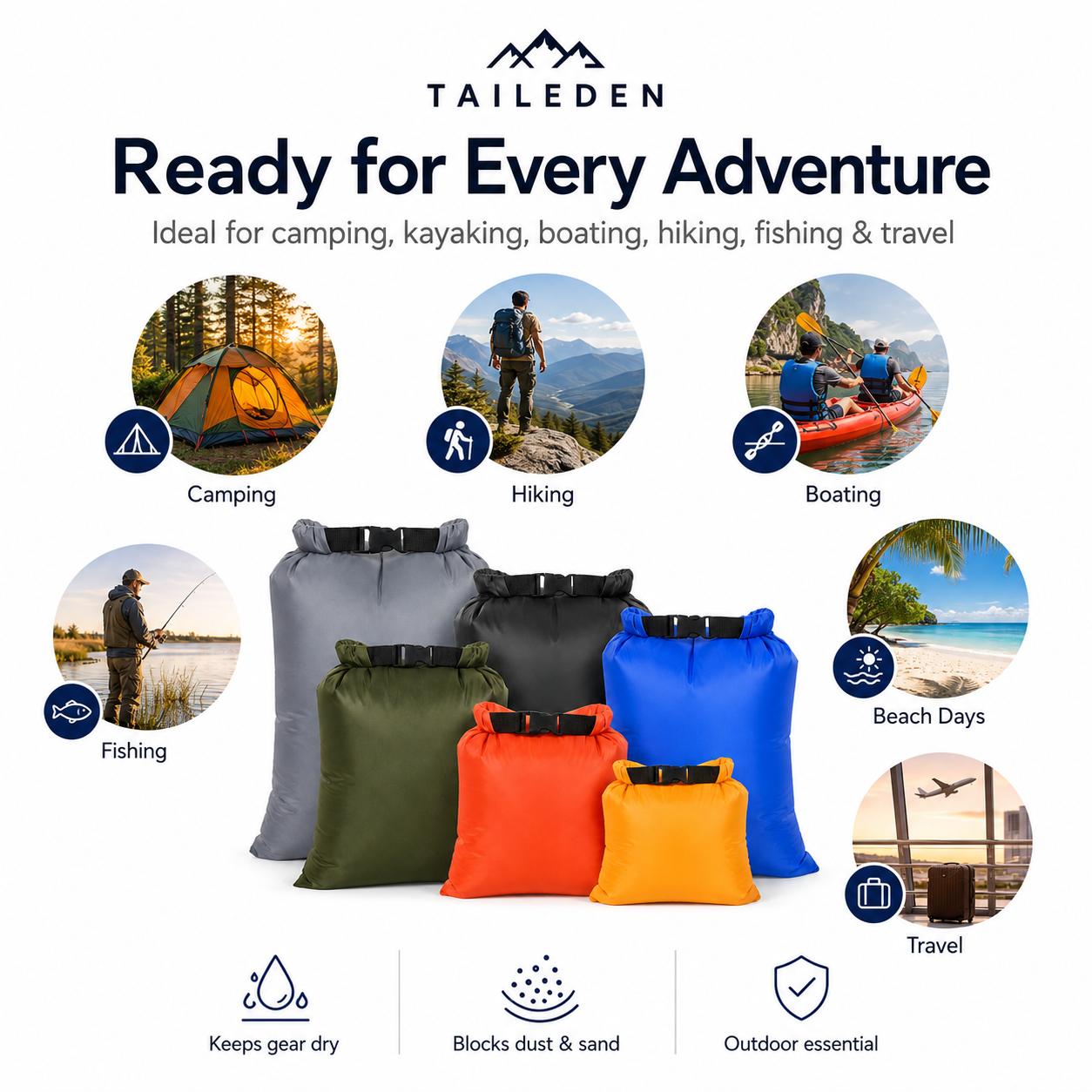 TAILEDEN Ultralight Waterproof Dry Bag – Roll-Top Outdoor Storage Sack