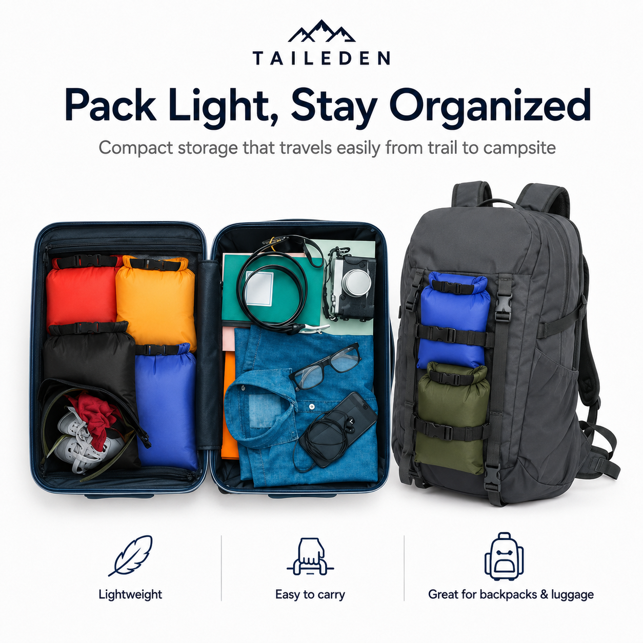 TAILEDEN Ultralight Waterproof Dry Bag – Roll-Top Outdoor Storage Sack