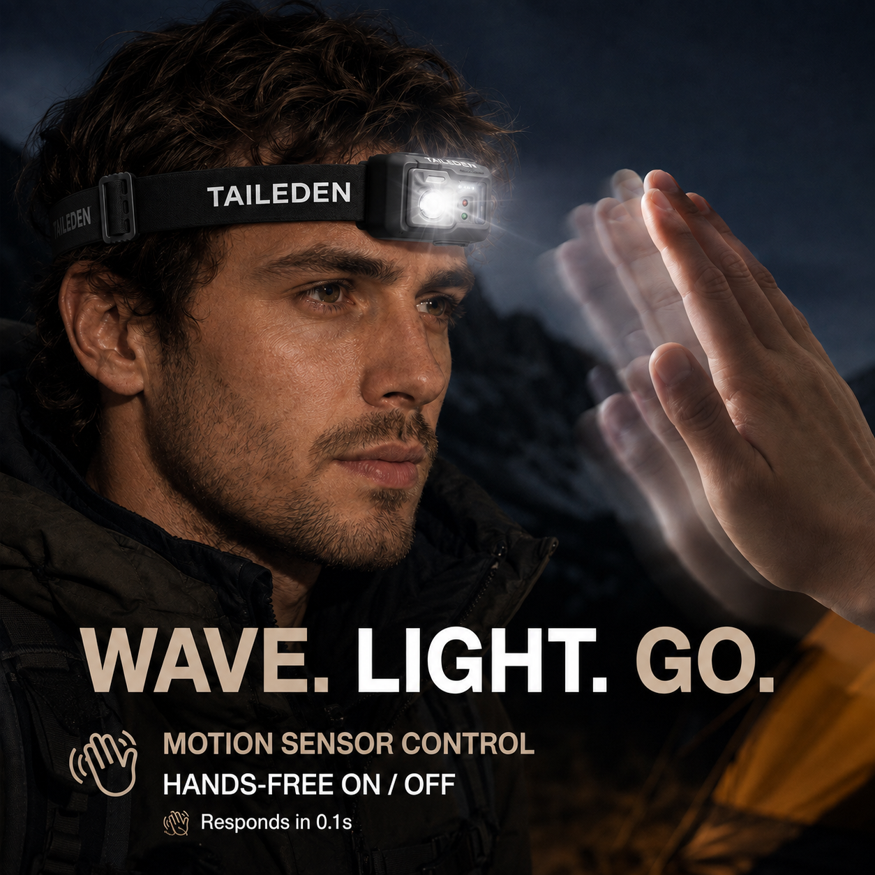 TAILEDEN Rechargeable LED Headlamp – Motion Sensor & 5 Light Modes