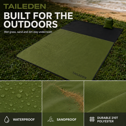 TAILEDEN Waterproof Pocket Picnic Blanket – Compact Sandproof Outdoor Mat