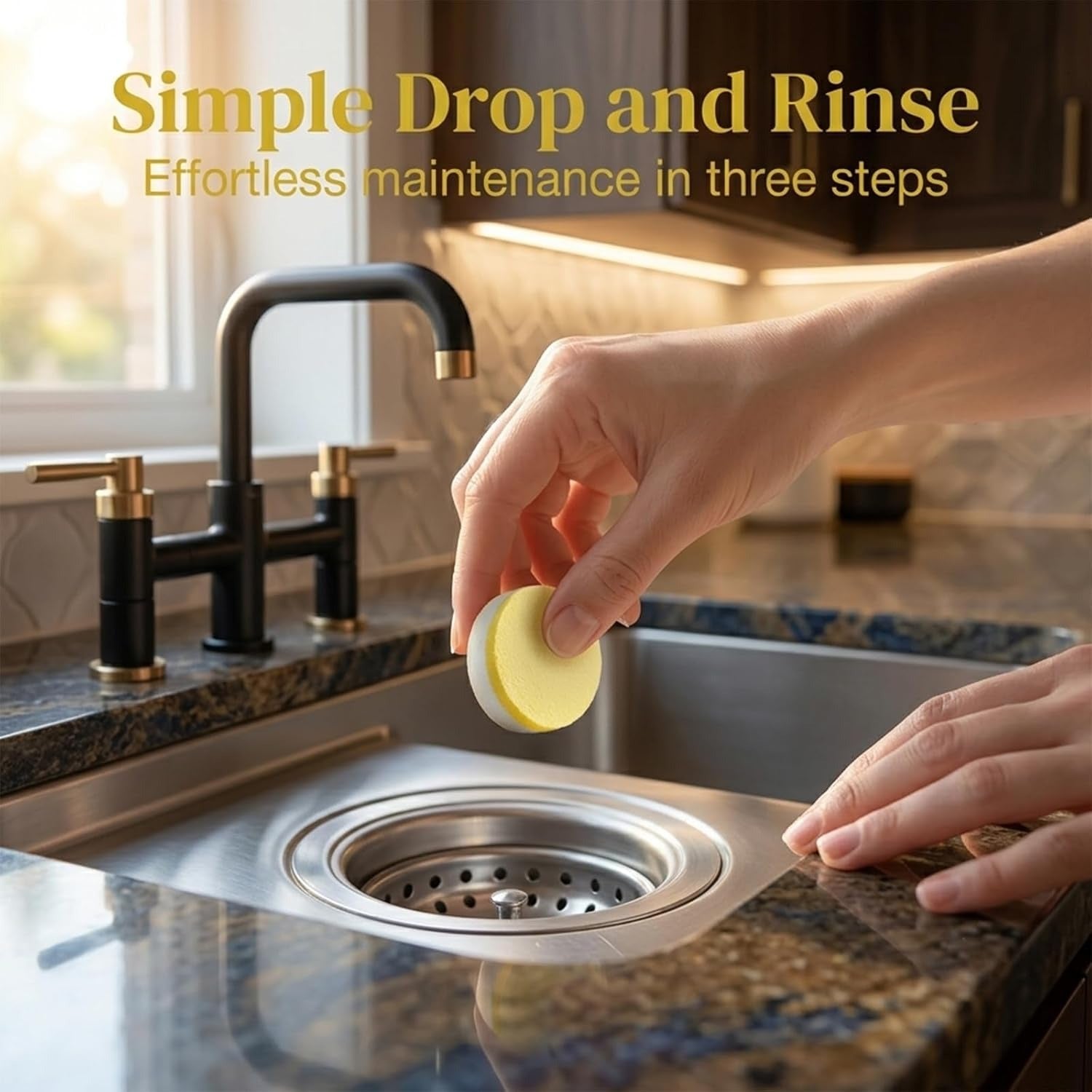 Tablet being dropped into a garbage disposal sink