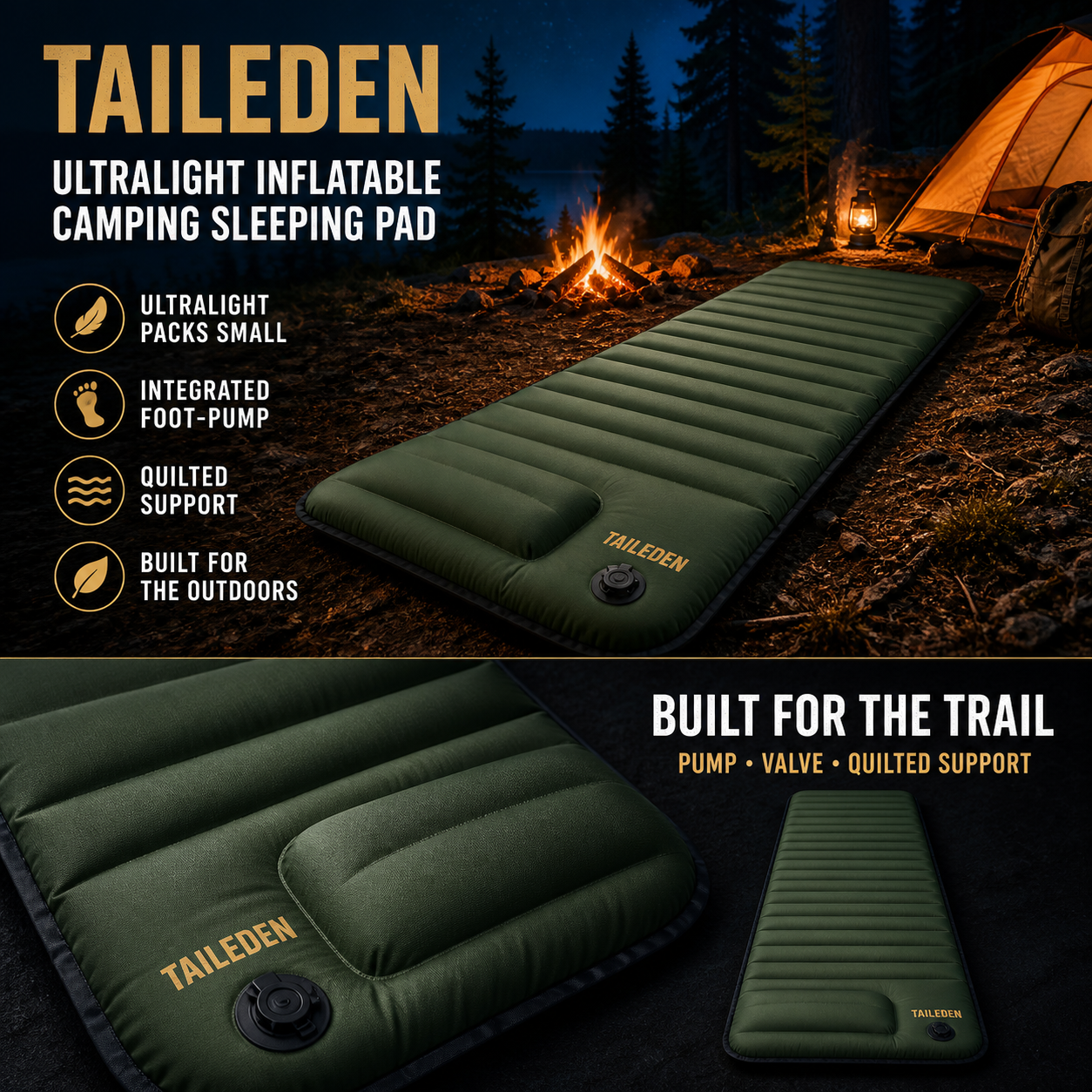 TAILEDEN Foot-Pump Inflatable Sleeping Pad for Camping — Product details