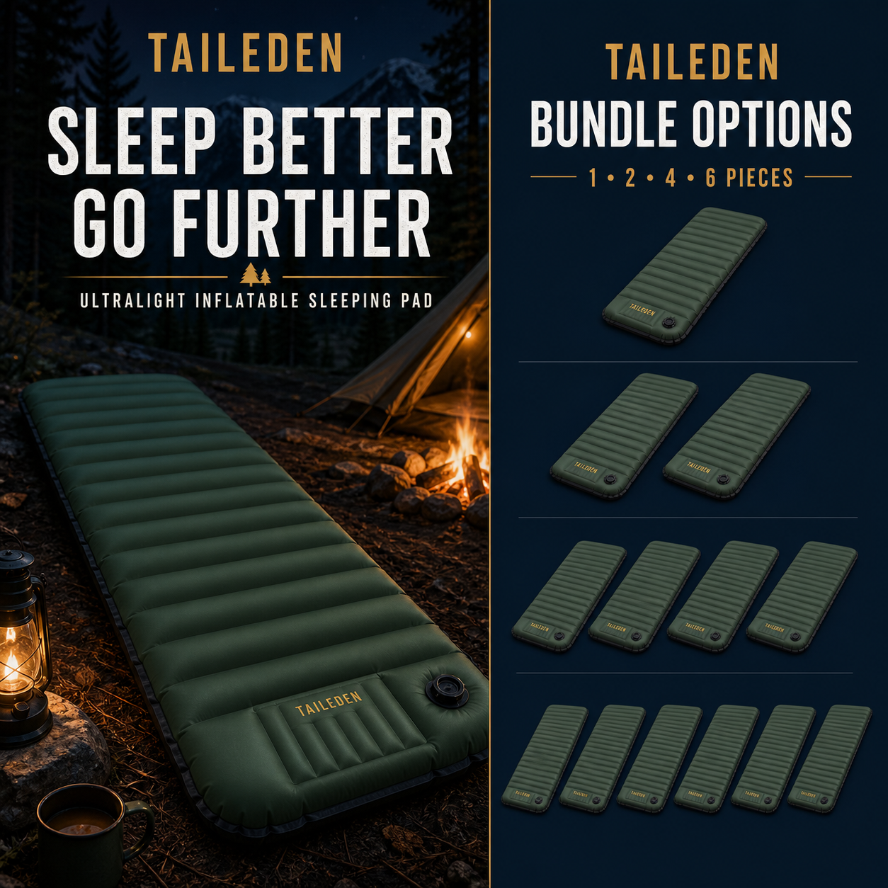 TAILEDEN Foot-Pump Inflatable Sleeping Pad for Camping — Bundle options