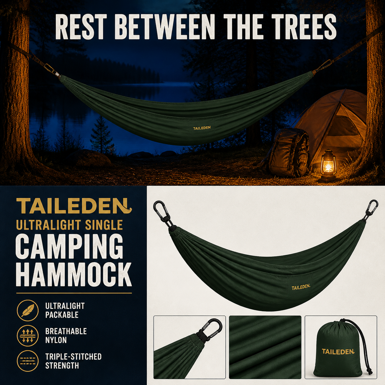 TAILEDEN Ultralight Single Camping Hammock for Travel — Outdoor lifestyle