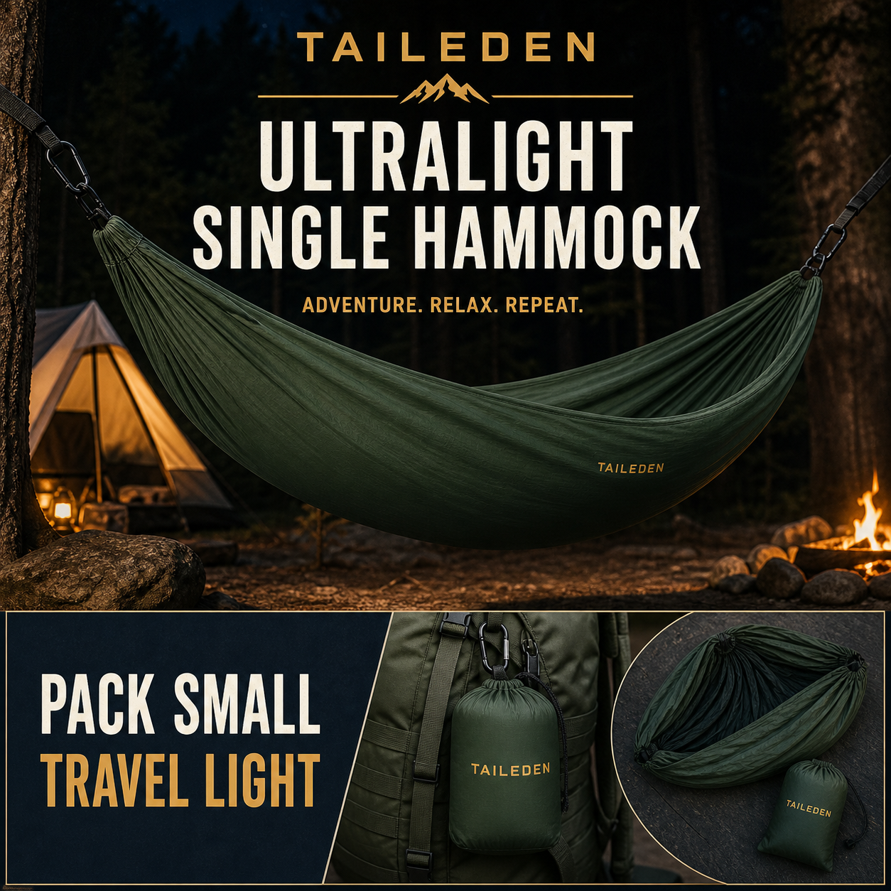 TAILEDEN Ultralight Single Camping Hammock for Travel — Packability