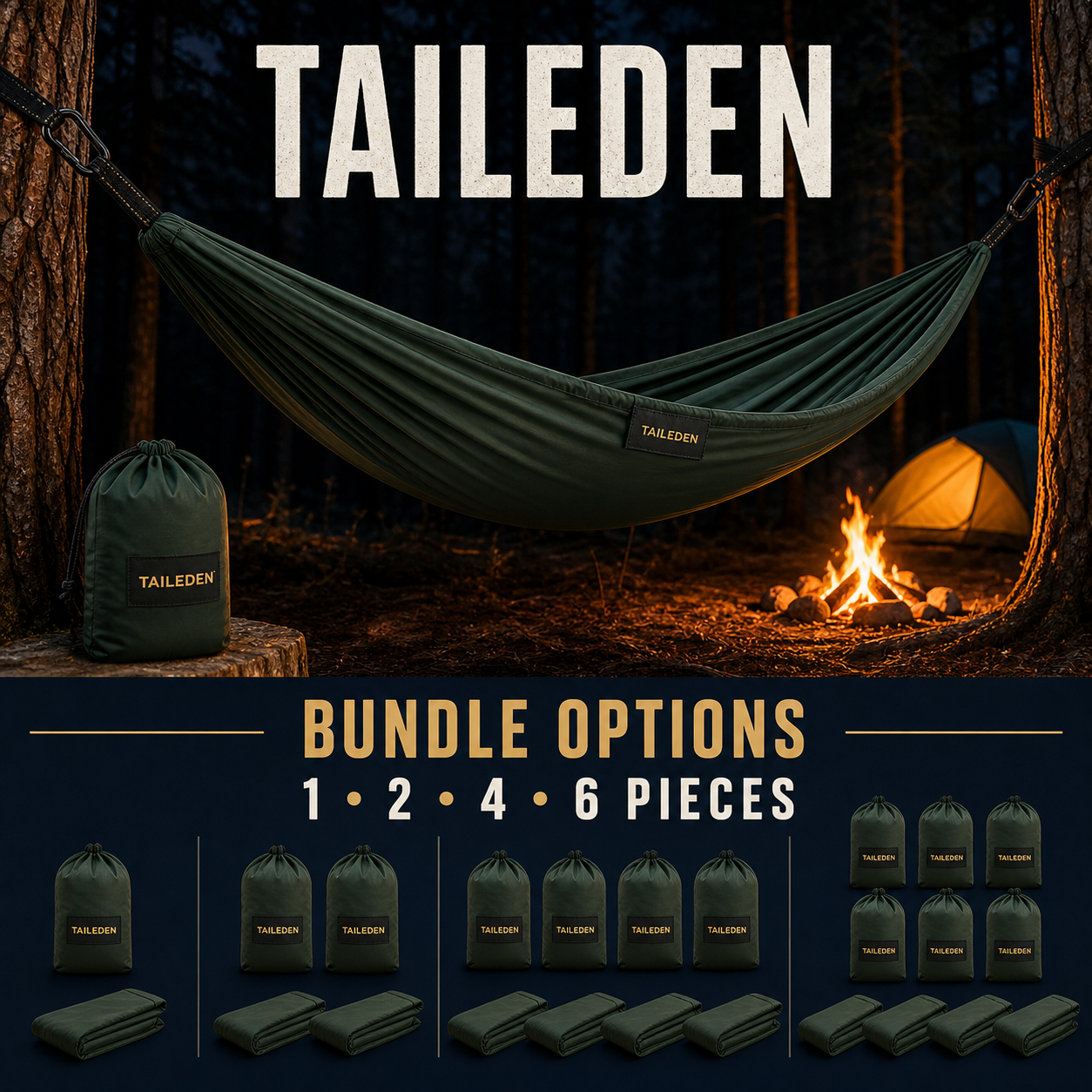 TAILEDEN Ultralight Single Camping Hammock for Travel — Bundle options