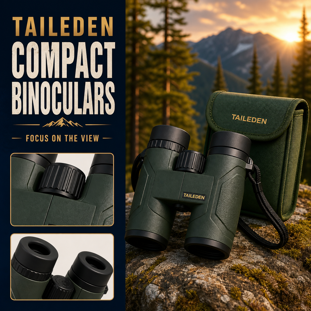 TAILEDEN Compact Pocket Binoculars for Travel and Outdoors packed or detail view