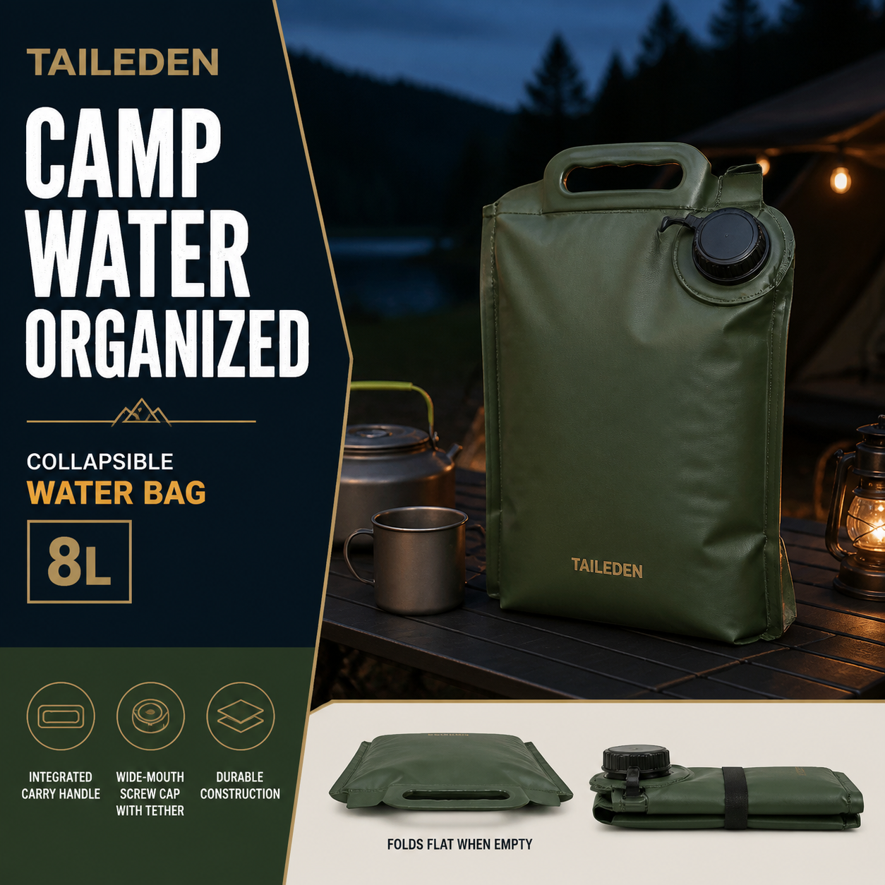 TAILEDEN 8L Collapsible Water Storage Bag for Camping — Outdoor lifestyle