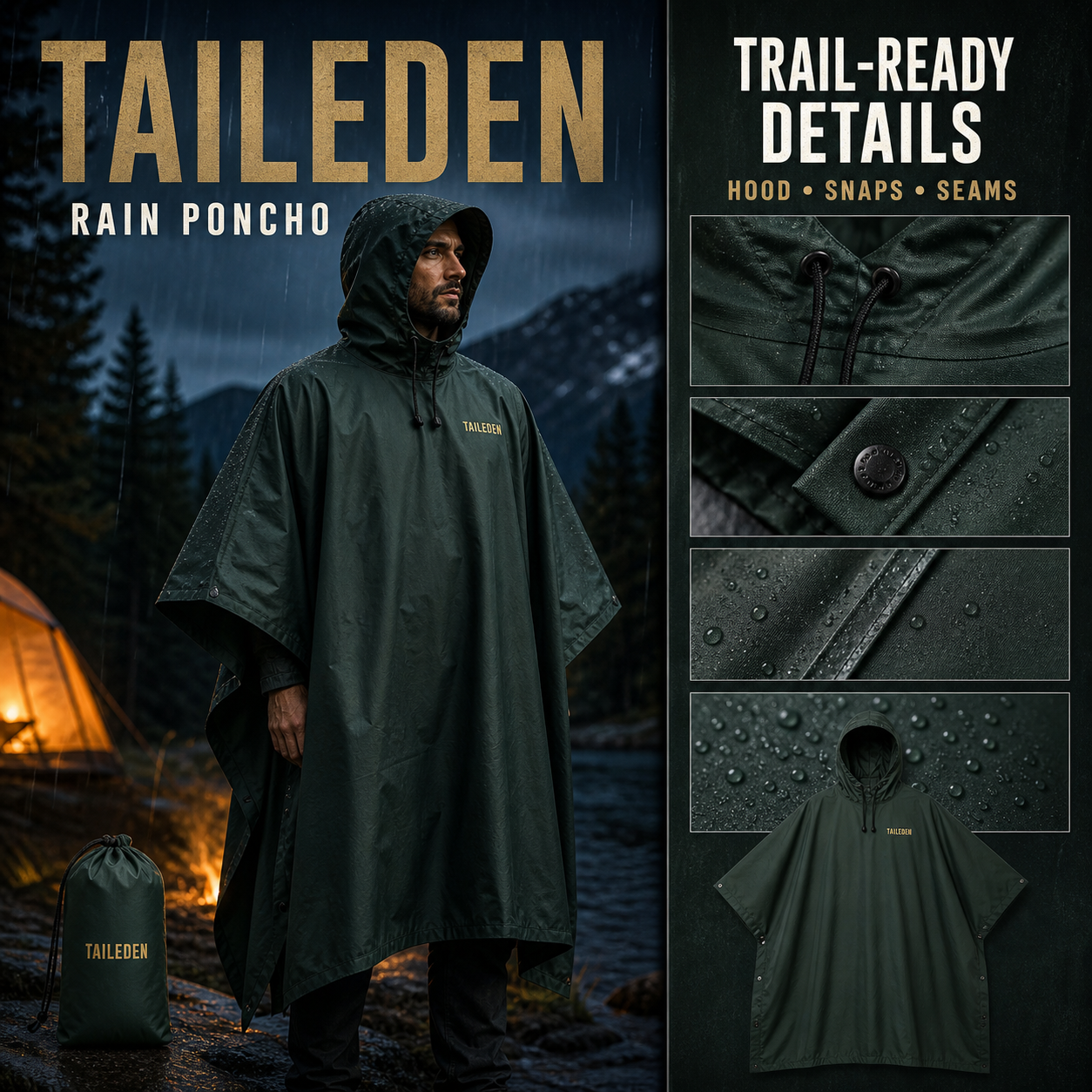 TAILEDEN Reusable Rain Poncho for Hiking and Camping — Product details