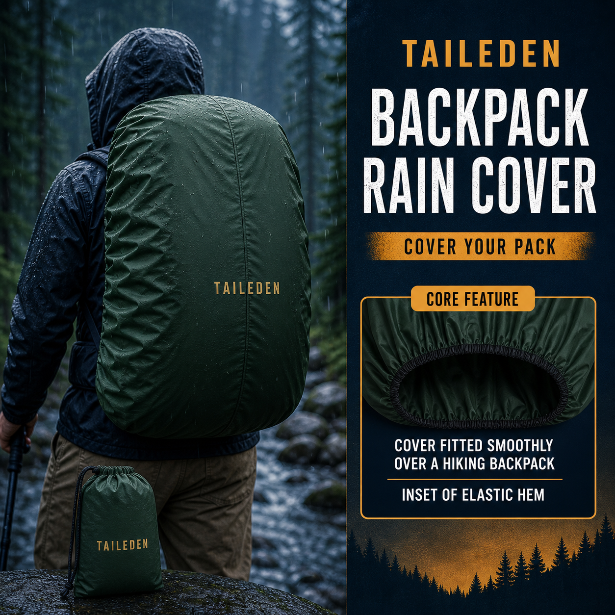 TAILEDEN Packable Backpack Rain Cover for Hiking and Travel — Core feature