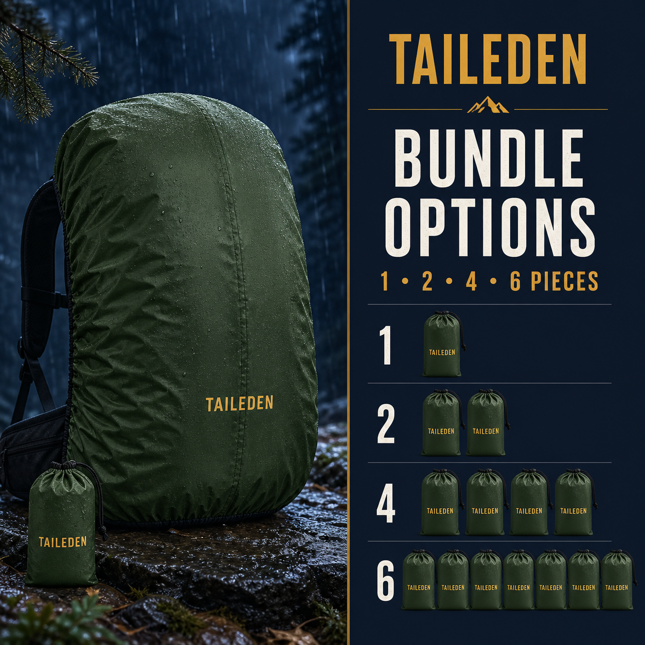 TAILEDEN Packable Backpack Rain Cover for Hiking and Travel — Bundle options