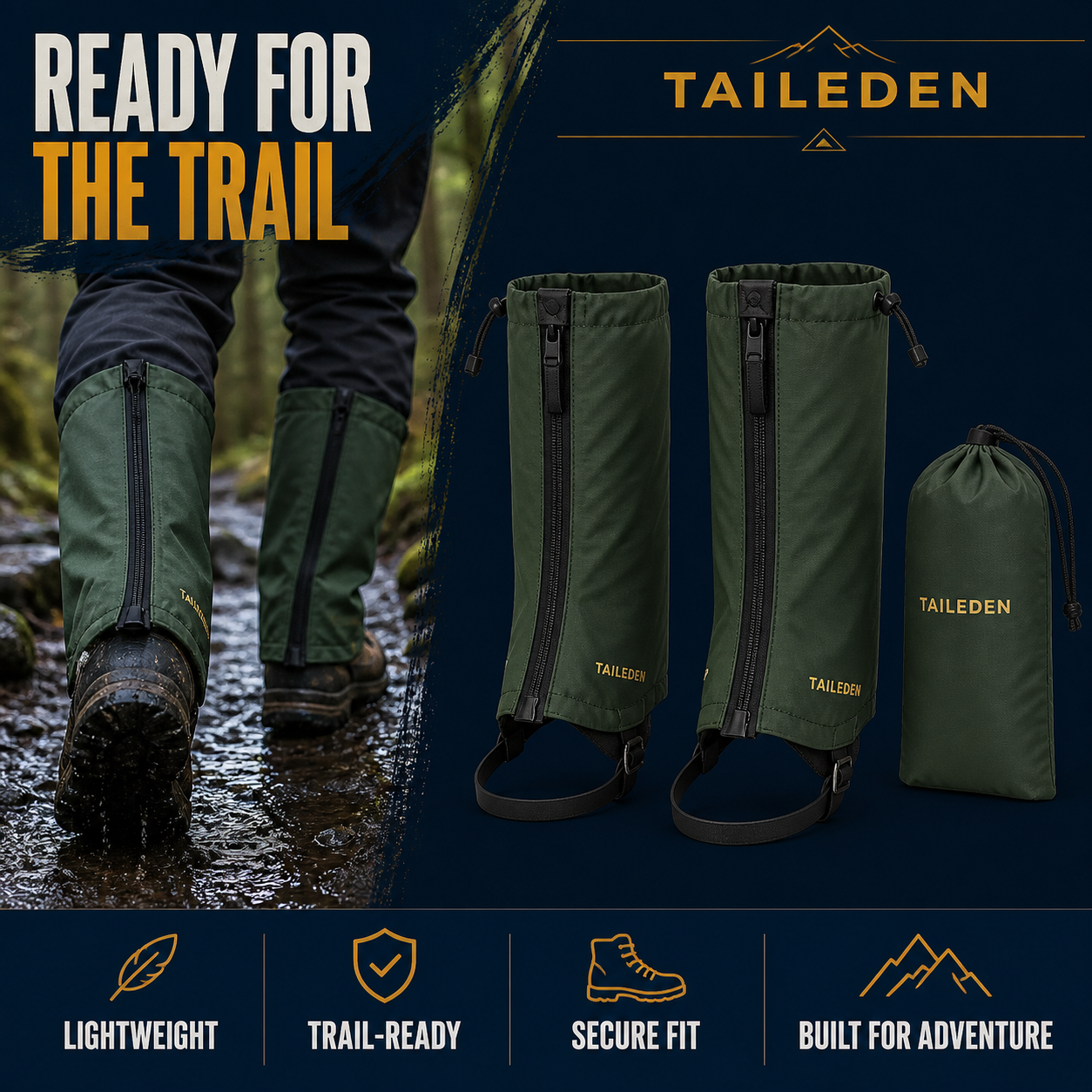 TAILEDEN Lightweight Hiking Gaiters for Wet and Debris-Prone Trails — Outdoor lifestyle