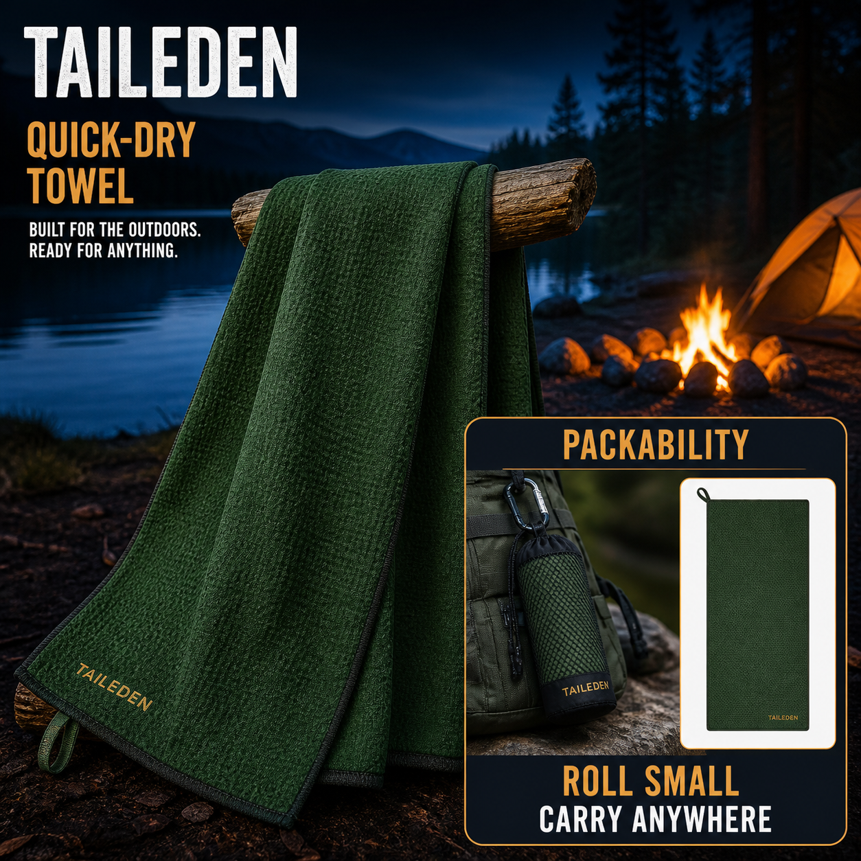 TAILEDEN Pocket Quick-Dry Towel for Camping and Travel — Packability