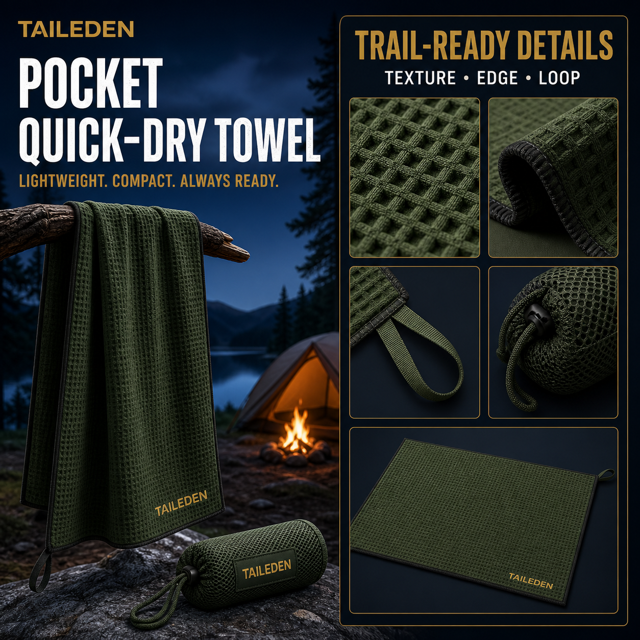 TAILEDEN Pocket Quick-Dry Towel for Camping and Travel — Product details
