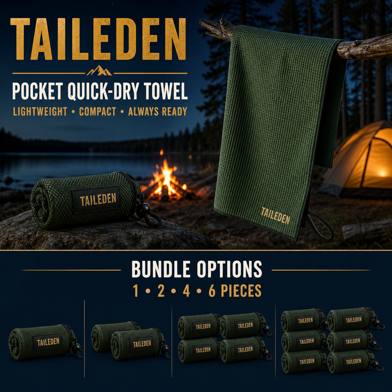 TAILEDEN Pocket Quick-Dry Towel for Camping and Travel — Bundle options
