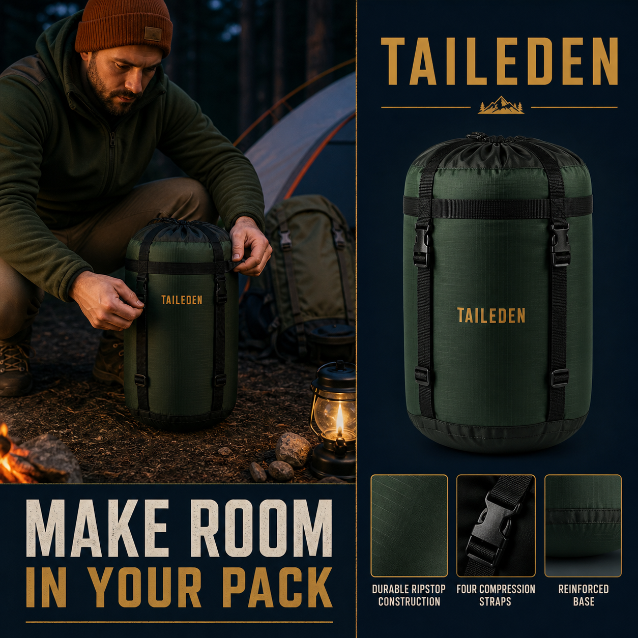 TAILEDEN Sleeping Bag Compression Stuff Sack for Camping feature view