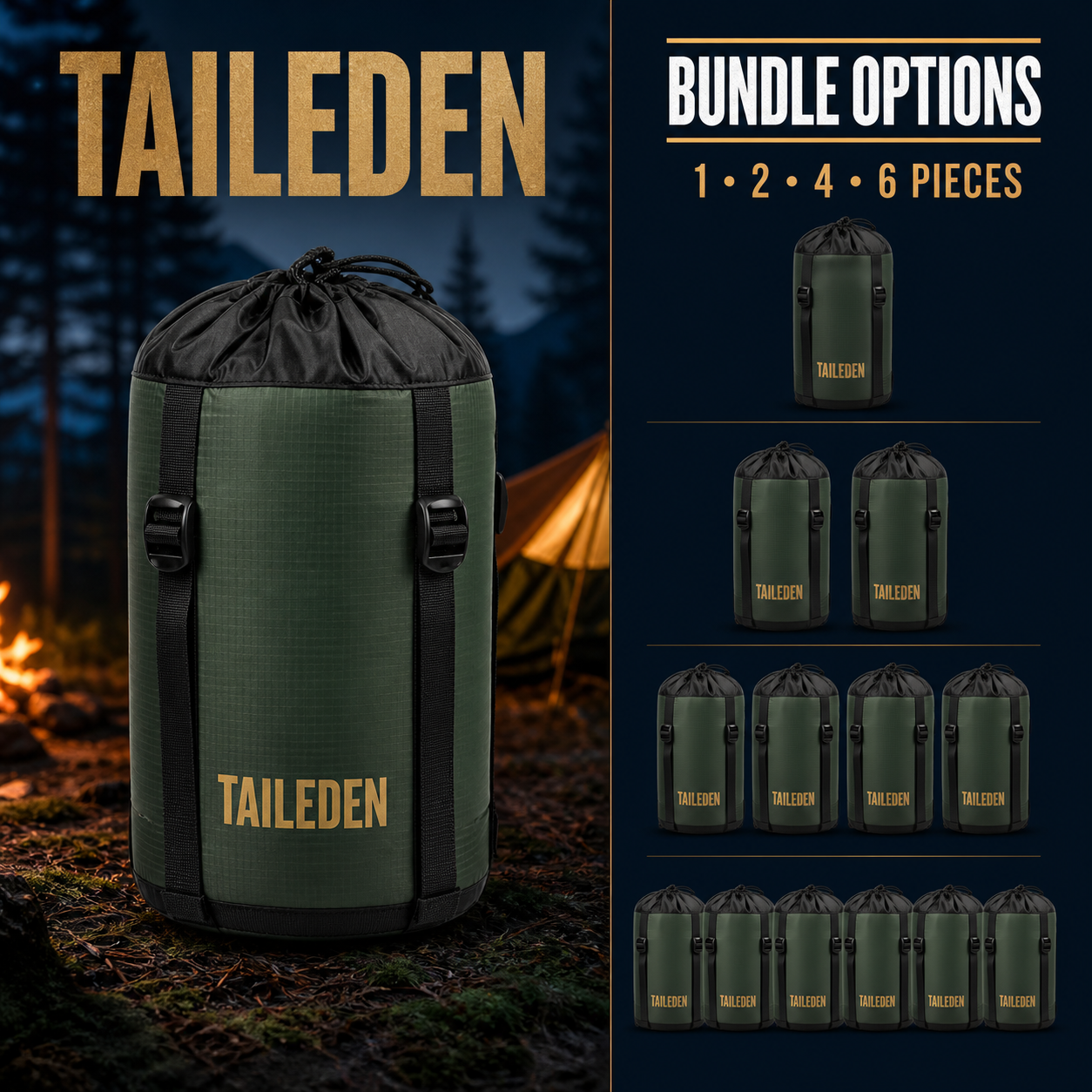 TAILEDEN Sleeping Bag Compression Stuff Sack for Camping — Bundle options