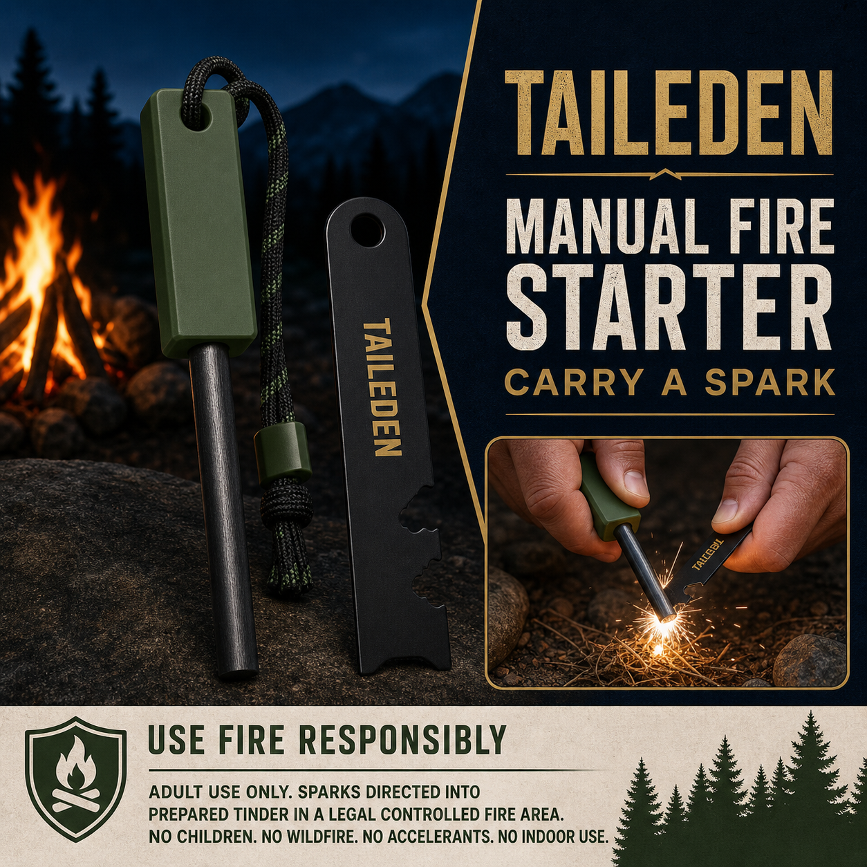 TAILEDEN Magnesium Fire Starter for Camping and Emergency Kits — Core feature
