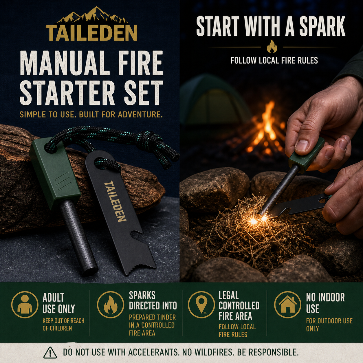 TAILEDEN Magnesium Fire Starter for Camping and Emergency Kits — Outdoor lifestyle