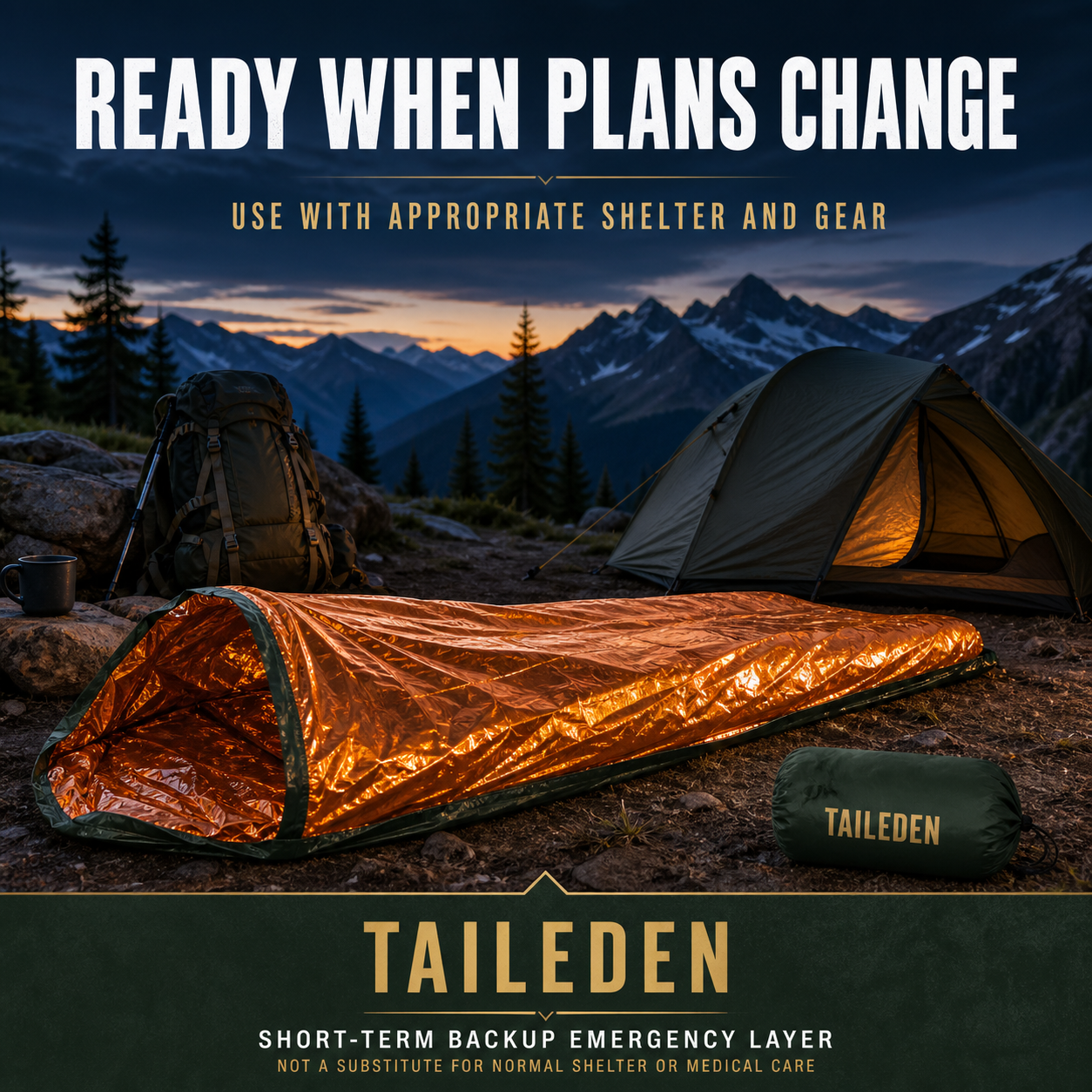 TAILEDEN Pocket Emergency Thermal Bivy for Outdoor Kits — Outdoor lifestyle